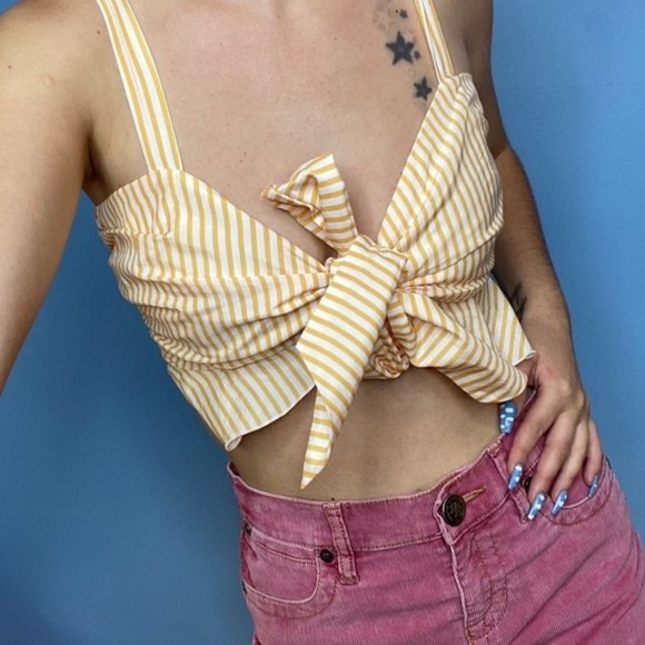 NICHOLAS Striped Crop Top Tie Front - Picture 1 of 9